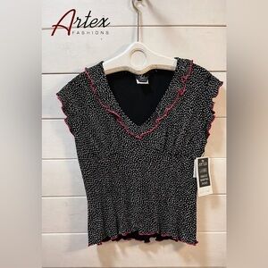ARTEX Black & White Pattern Top Pink Trim NWT XL Y2K style